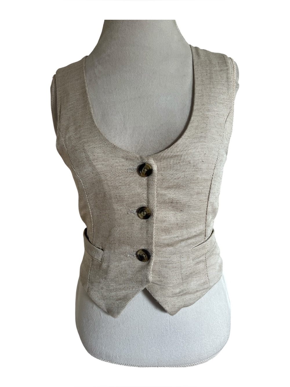 American Eagle NWT Linen Blend Button Front Vest Cream Beige Tailored Size XS